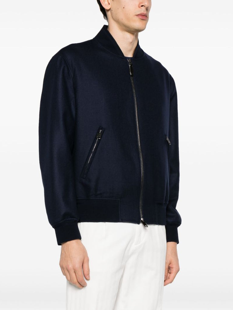 Blue Zip-up Wool Bomber Jacket