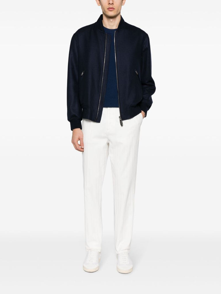 Blue Zip-up Wool Bomber Jacket