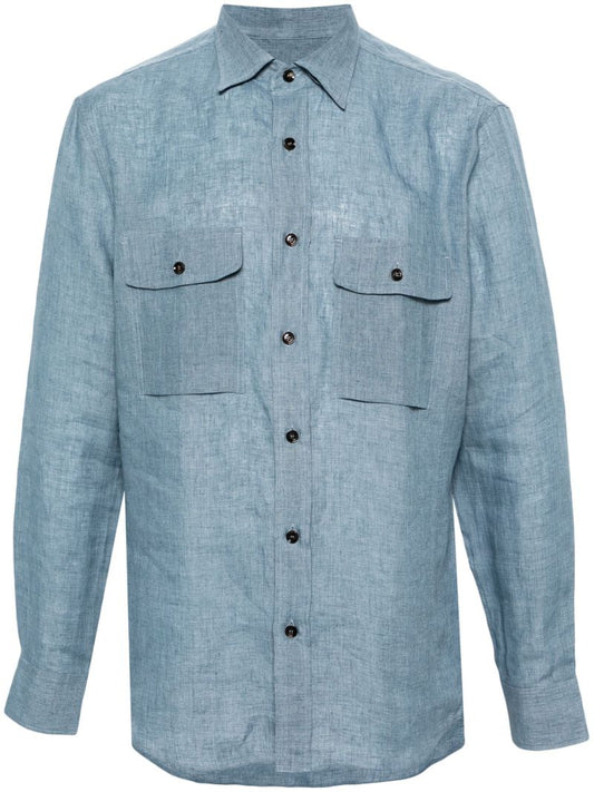 Blue Button-up Linen Shirt