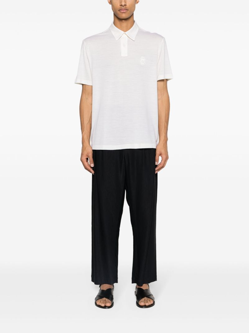 Neutral Logo-embroidered Wool Polo Shirt
