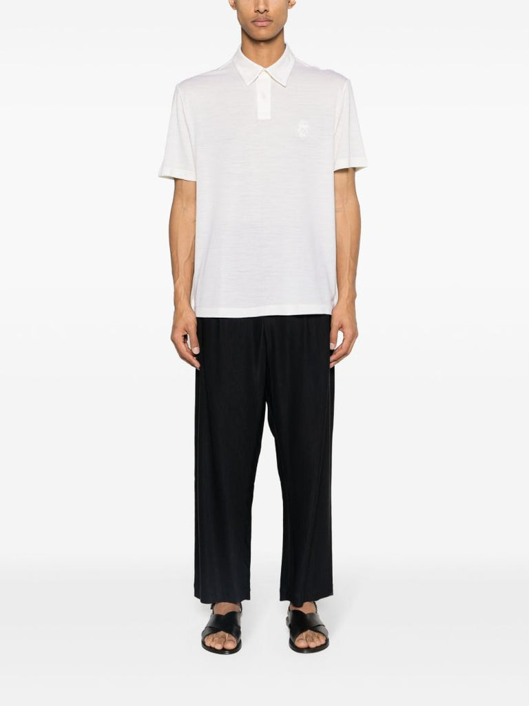 Neutral Logo-embroidered Wool Polo Shirt