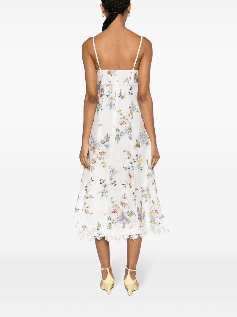 White Applique Picnic Floral-print Midi Dress
