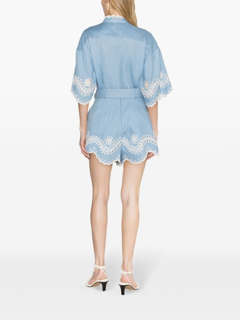 Blue Junie Embroidered Linen Shorts