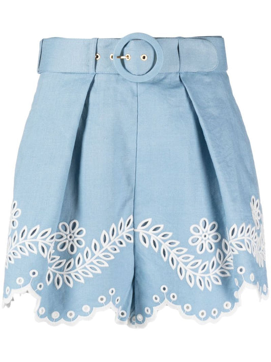 Blue Junie Embroidered Linen Shorts