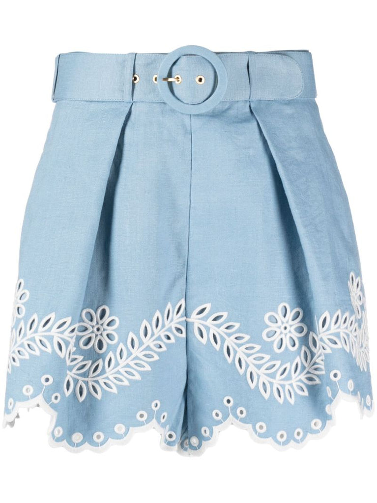 Blue Junie Embroidered Linen Shorts