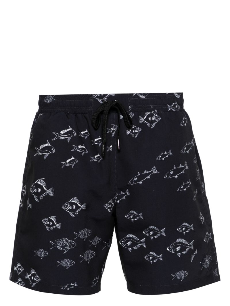 Blue Fish-print Swim Shorts