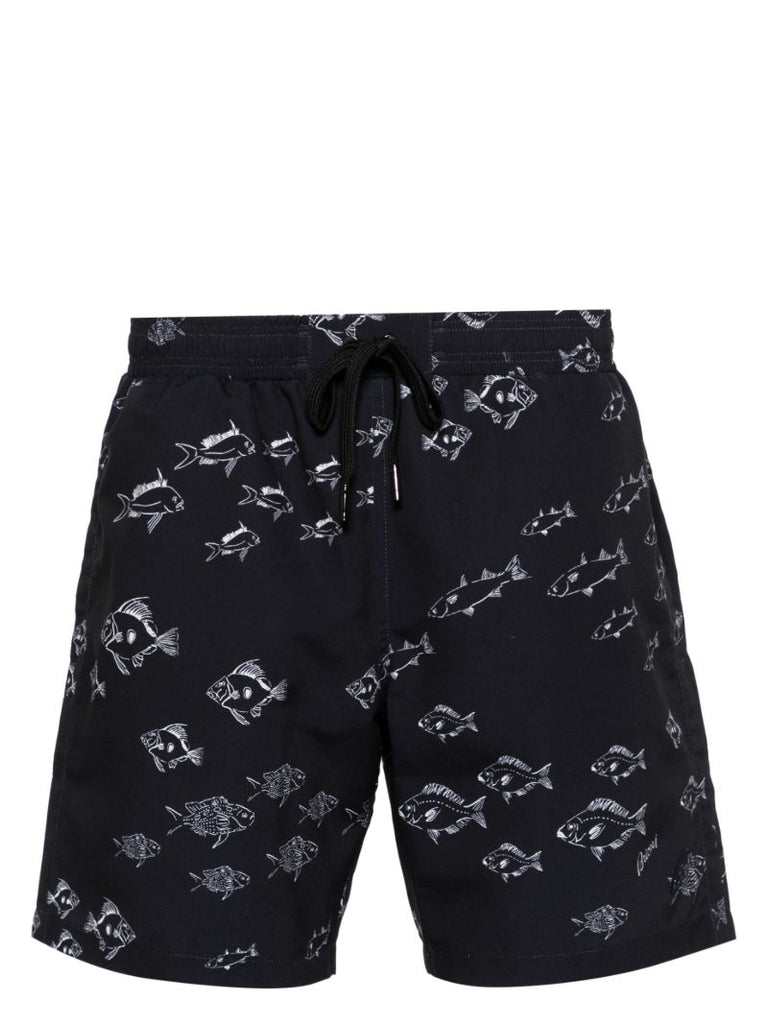 Blue Fish-print Swim Shorts