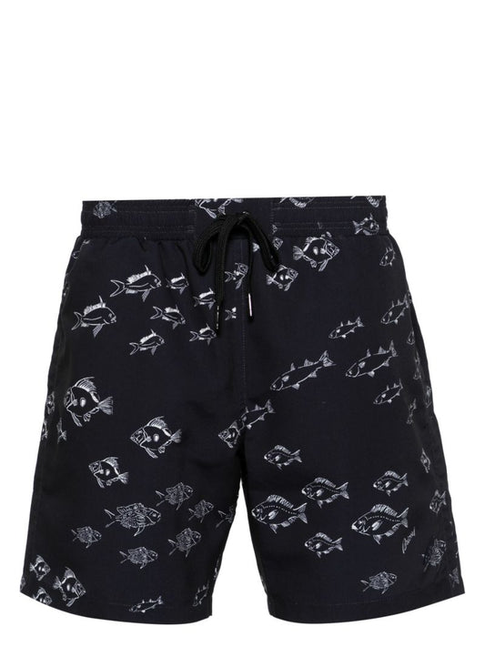 Blue Fish-print Swim Shorts