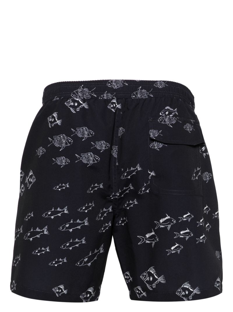 Blue Fish-print Swim Shorts