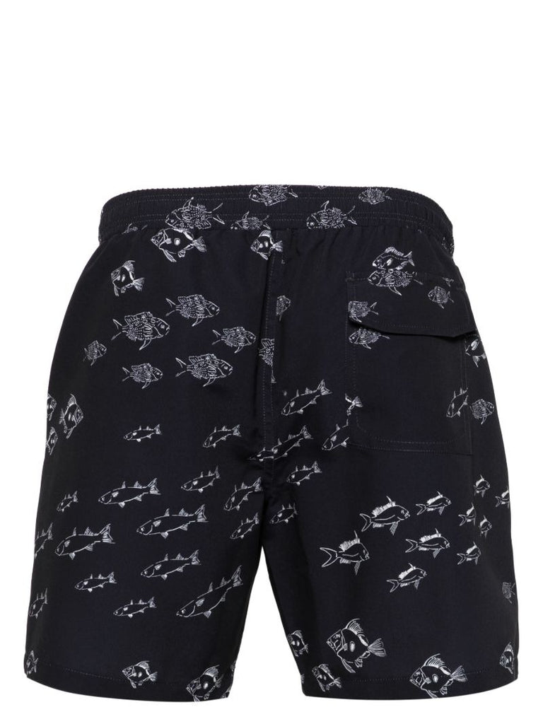 Blue Fish-print Swim Shorts