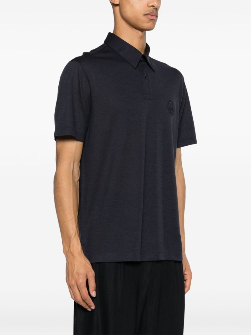 Blue Logo-embroidered Wool Polo Shirt