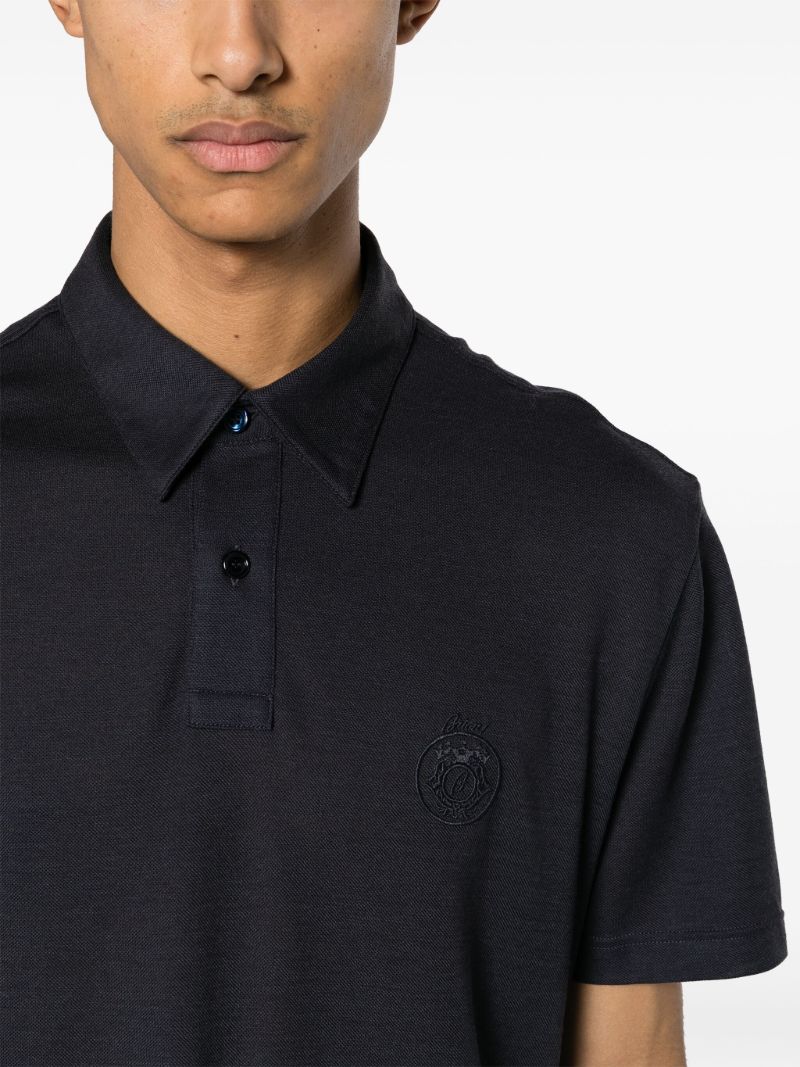 Blue Logo-embroidered Wool Polo Shirt