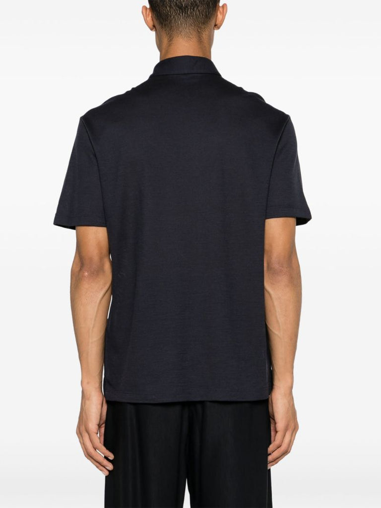 Blue Logo-embroidered Wool Polo Shirt