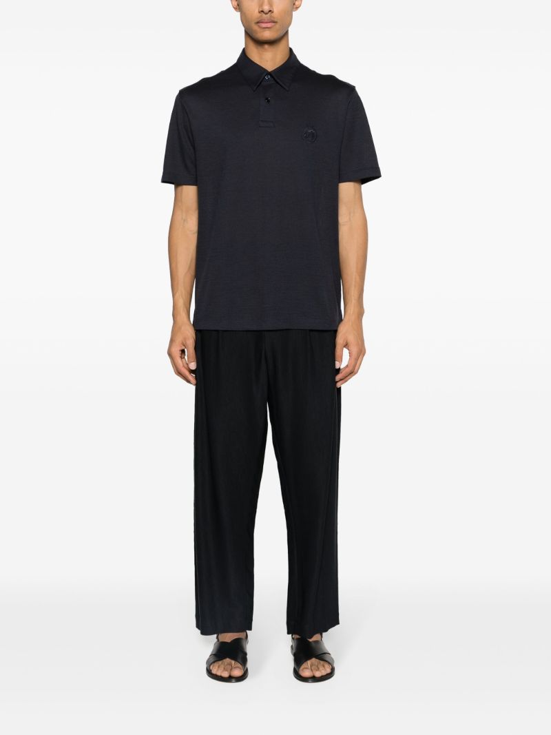 Blue Logo-embroidered Wool Polo Shirt