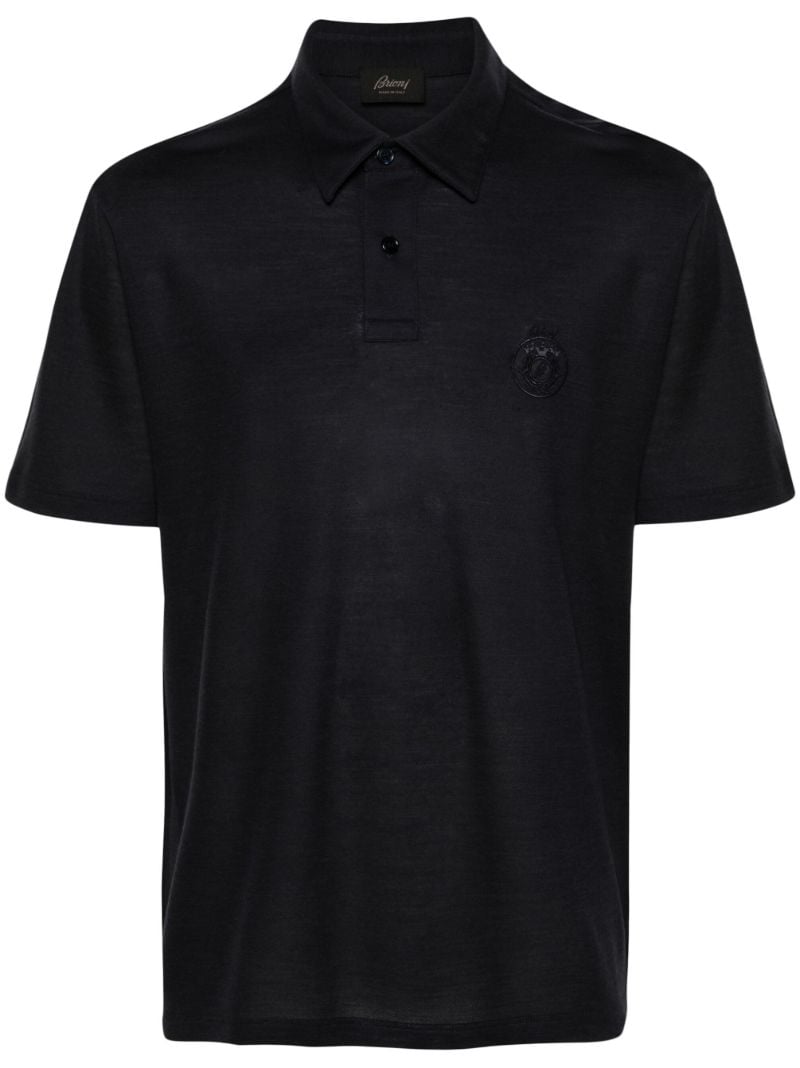 Blue Logo-embroidered Wool Polo Shirt
