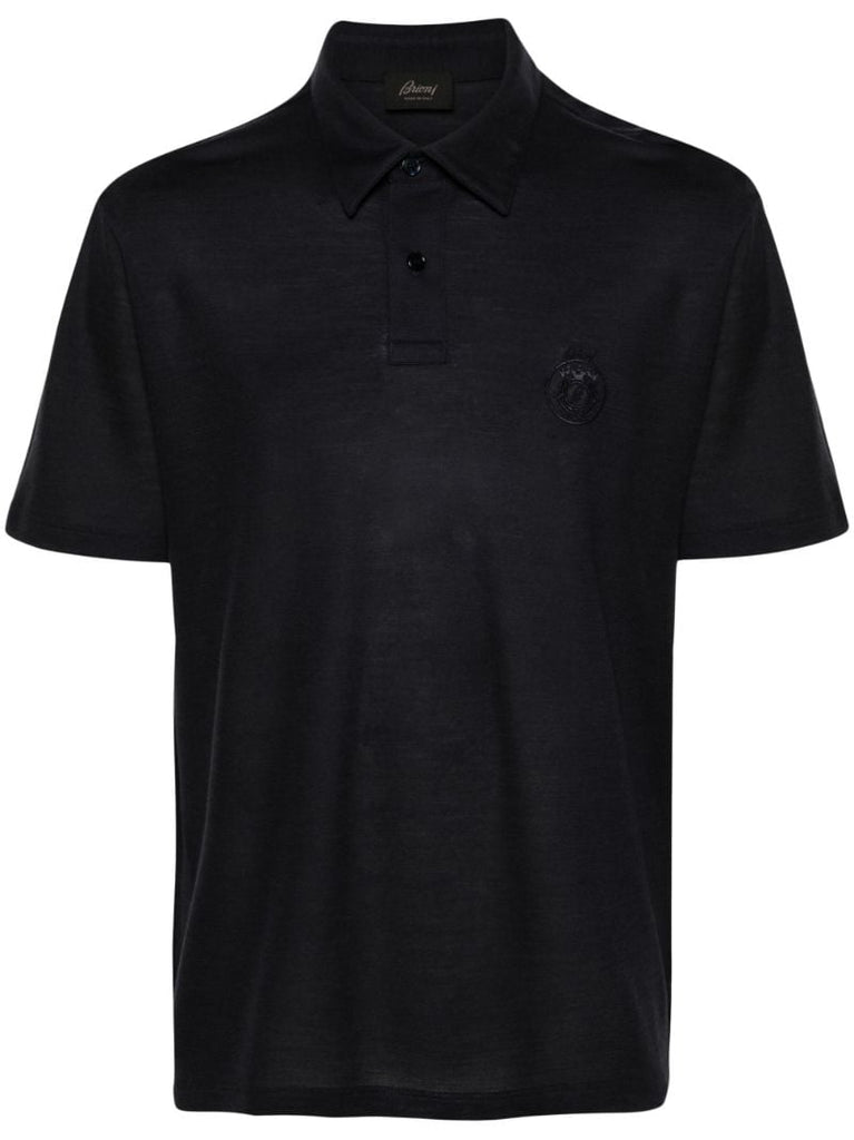 Blue Logo-embroidered Wool Polo Shirt