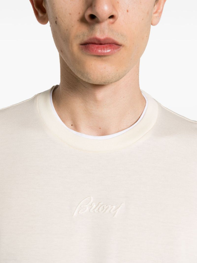 Neutral Logo-embroidered Layered T-shirt