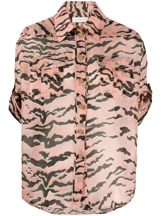 Pink Matchmaker Safari Tiger-print Organza Shirt