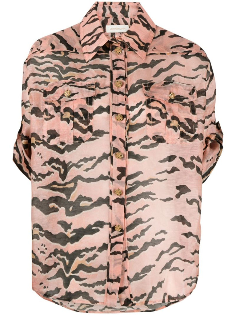 Pink Matchmaker Safari Tiger-print Organza Shirt