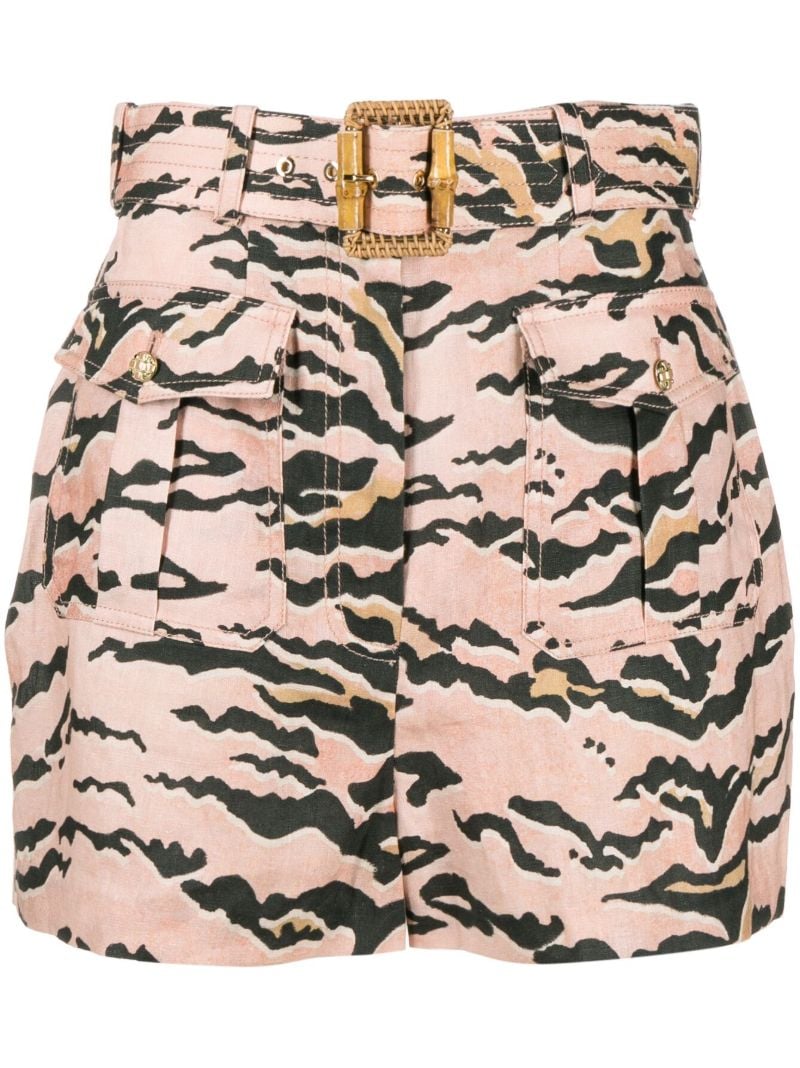 Pink Matchmaker Safari Tiger-print Linen Shorts