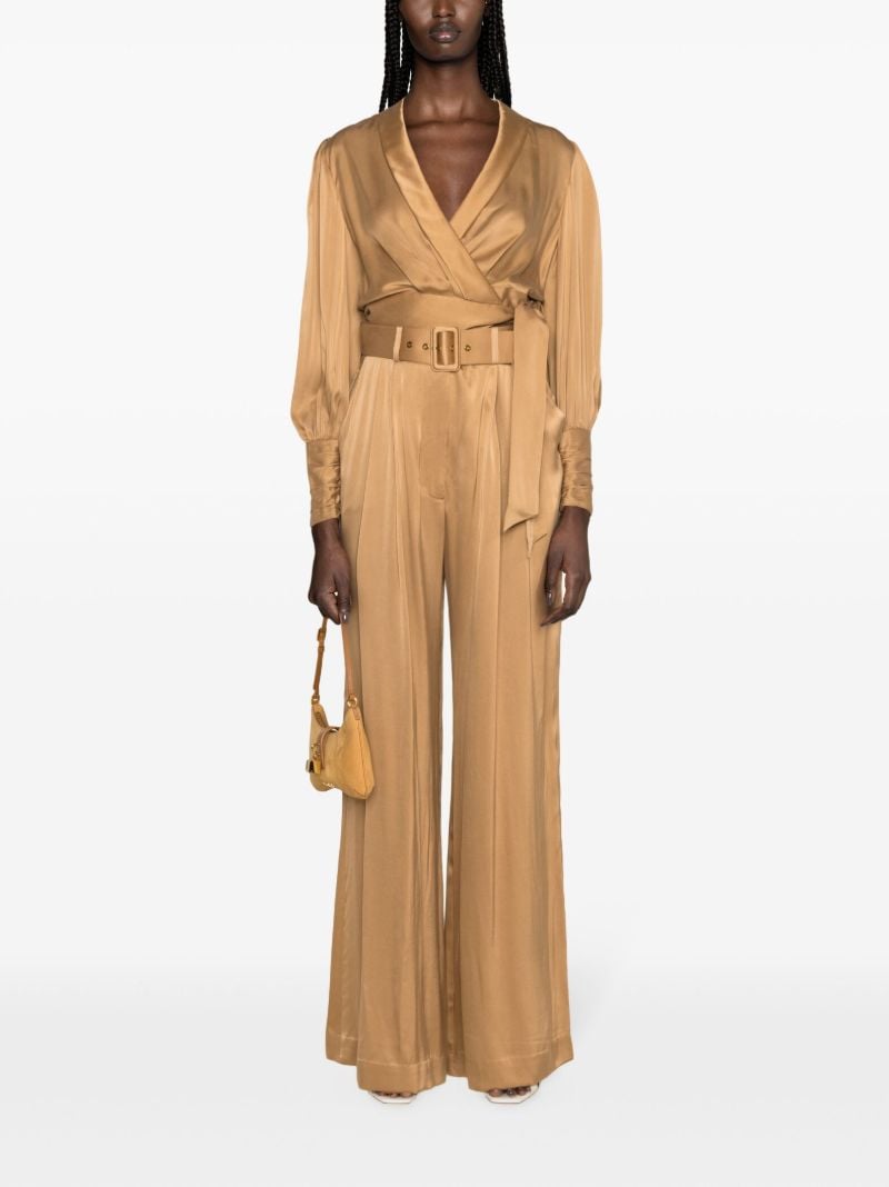 Brown Wide-leg Silk Trousers