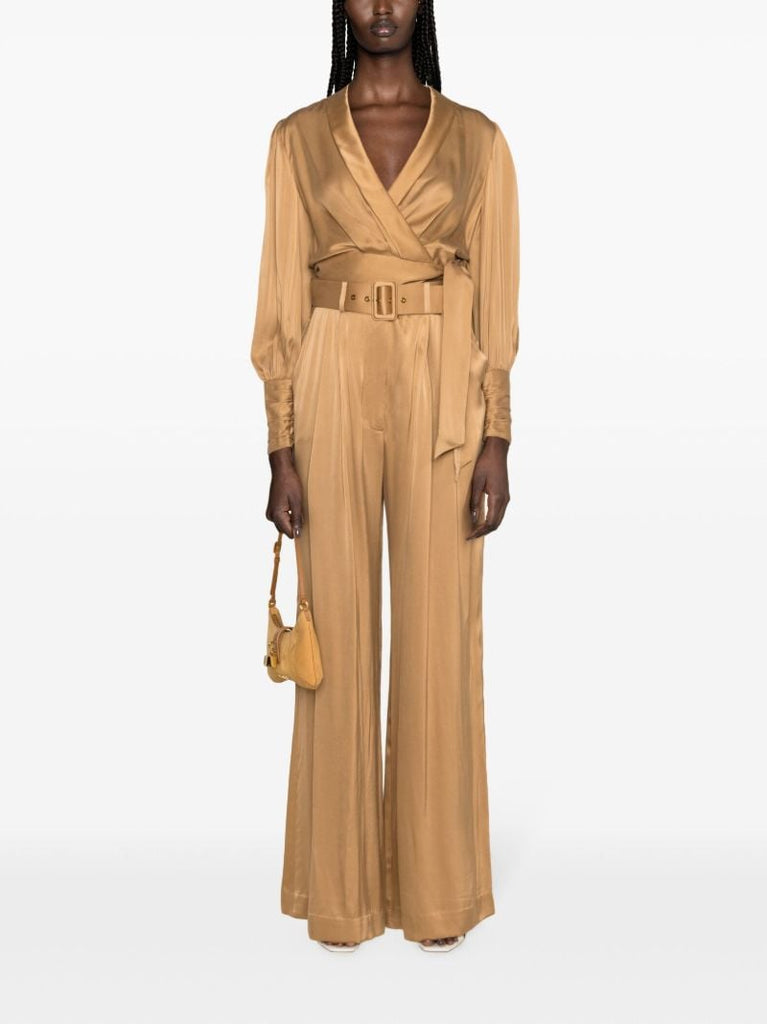 Brown Wide-leg Silk Trousers