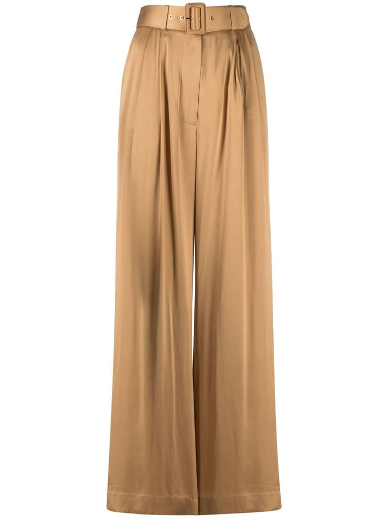 Brown Wide-leg Silk Trousers