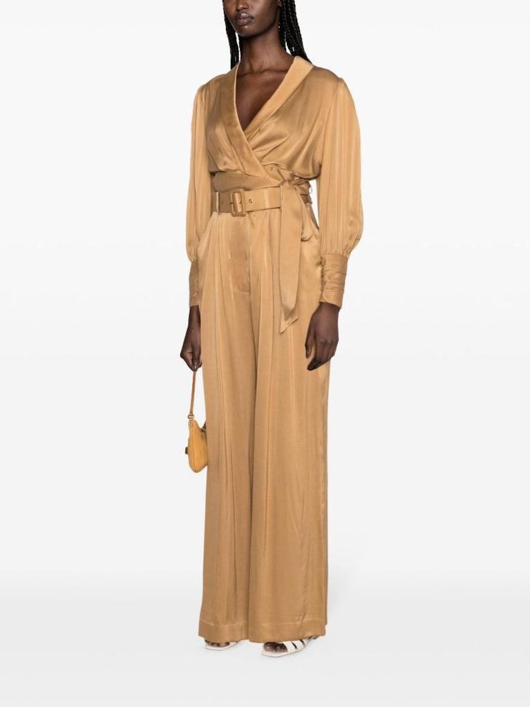 Brown Wide-leg Silk Trousers