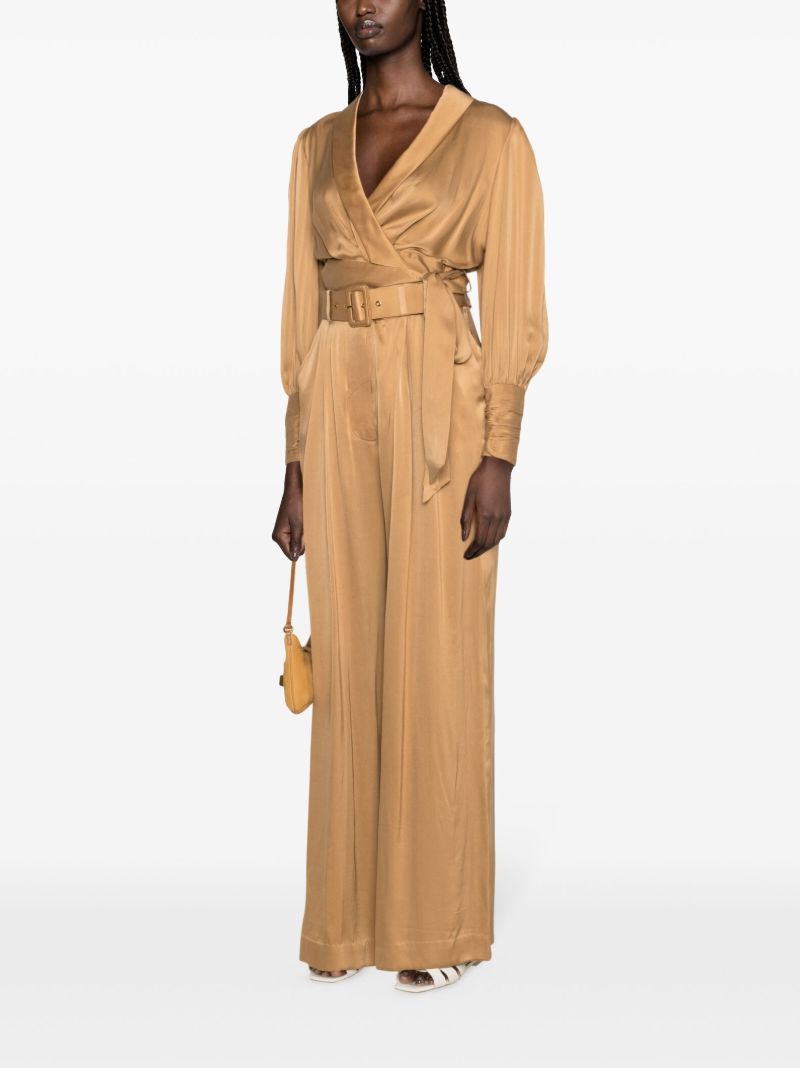 Brown Wide-leg Silk Trousers