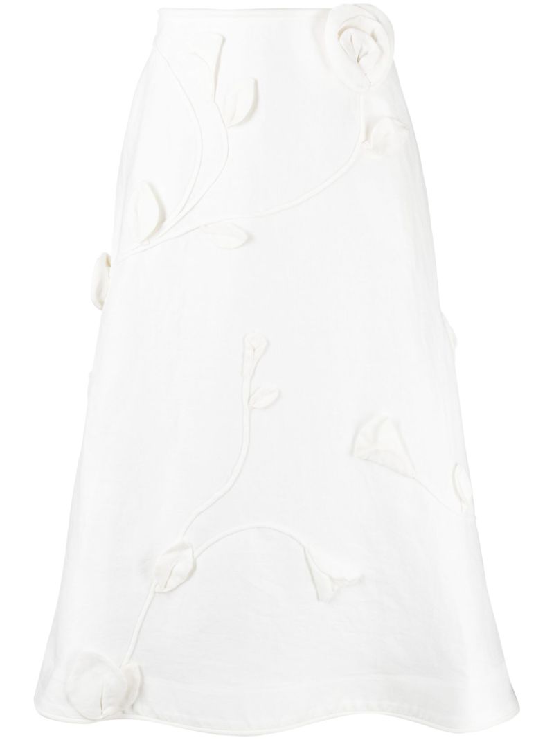 White Matchmaker Rose AppliquÃ_x0083_Â© Midi Skirt
