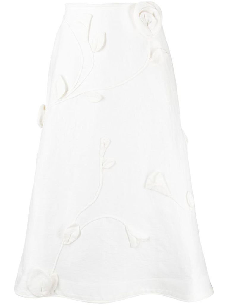 White Matchmaker Rose AppliquÃ_x0083_Â© Midi Skirt