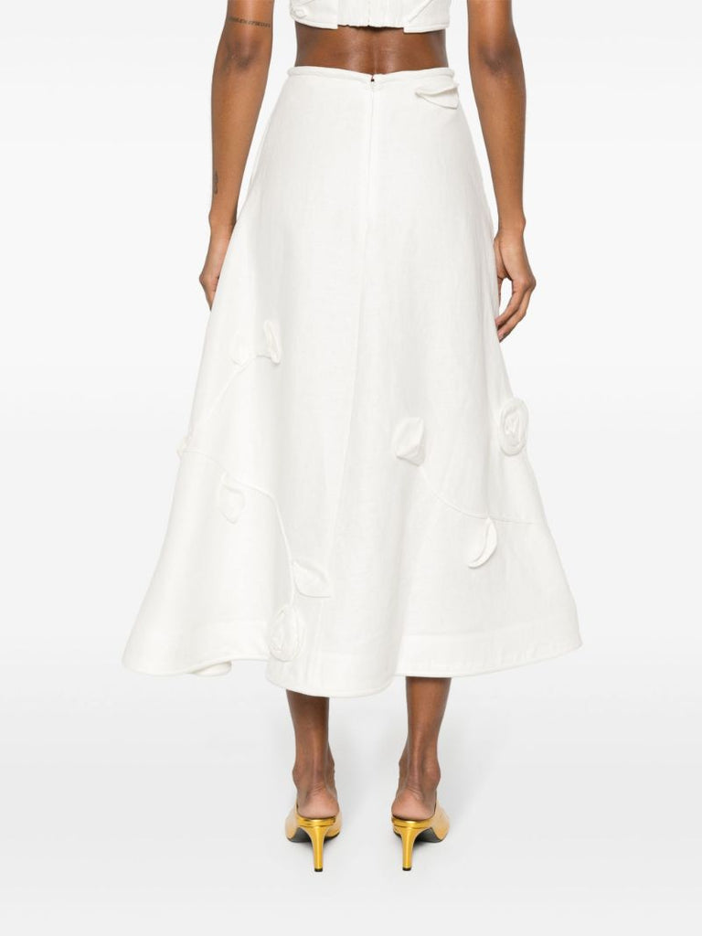 White Matchmaker Rose AppliquÃ_x0083_Â© Midi Skirt