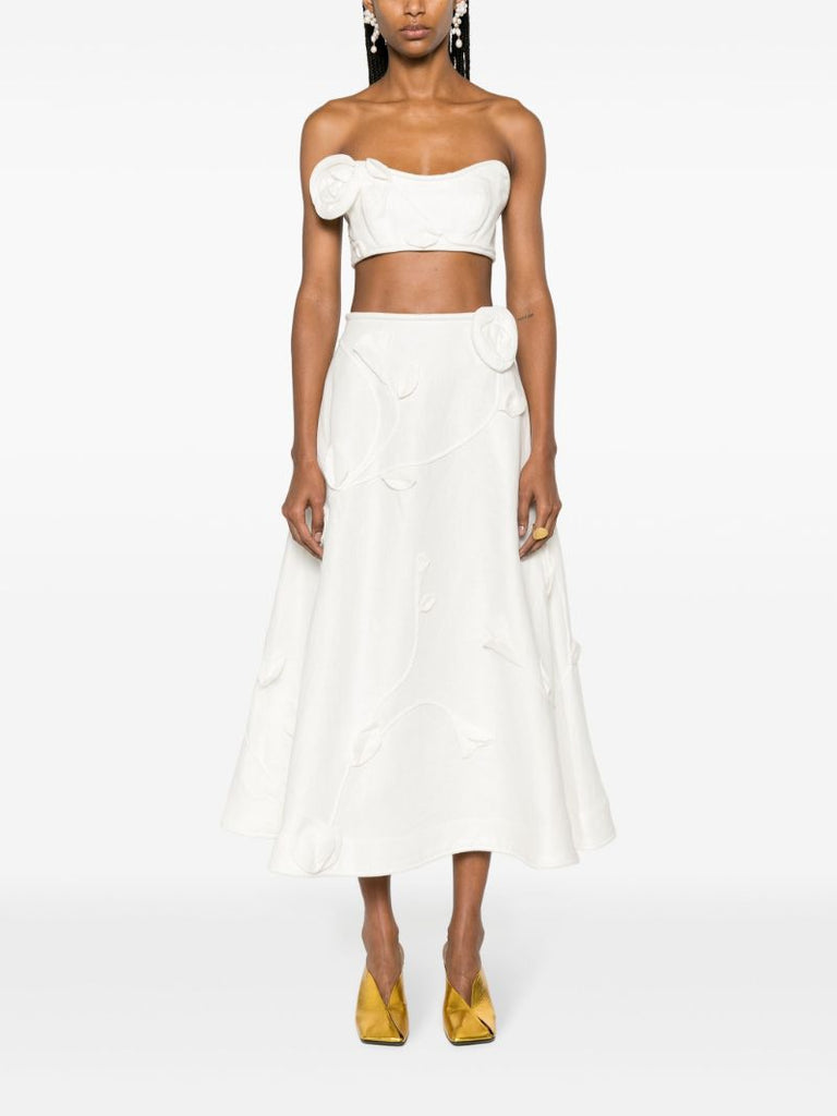 White Matchmaker Rose AppliquÃ_x0083_Â© Midi Skirt