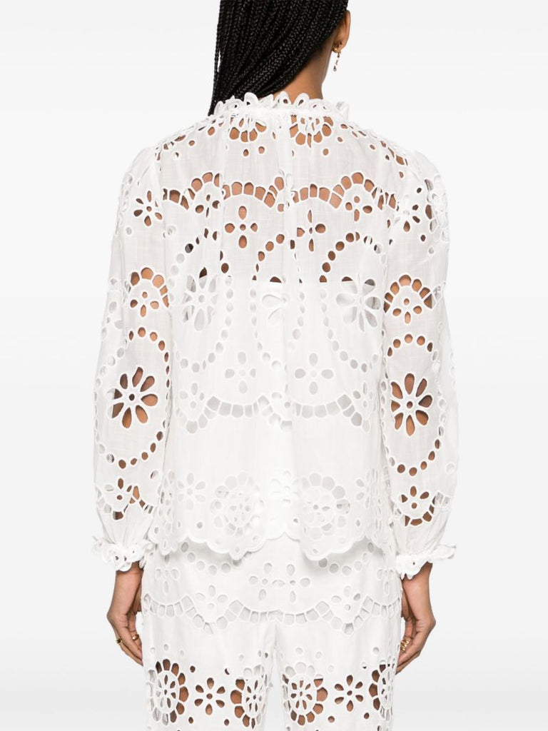 White Lexi Embroidered Cotton Blouse