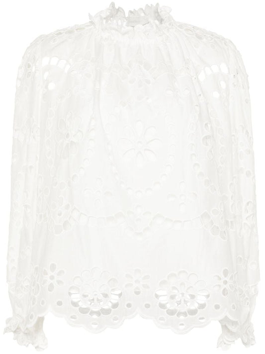 White Lexi Embroidered Cotton Blouse
