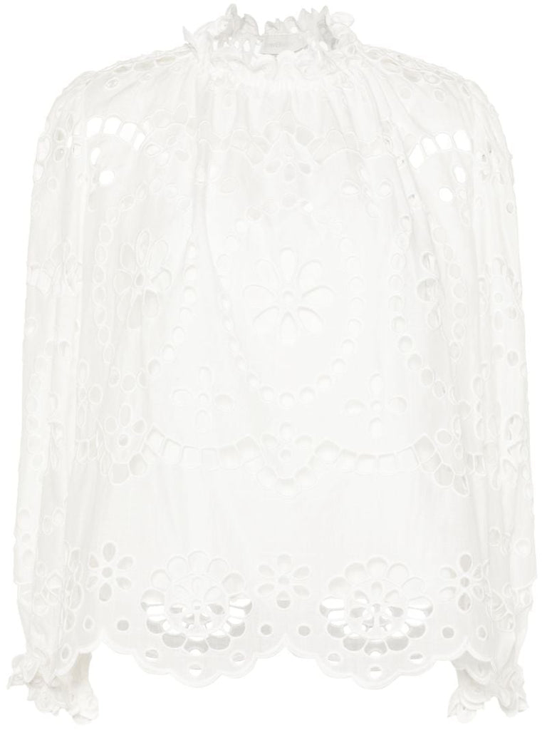 White Lexi Embroidered Cotton Blouse