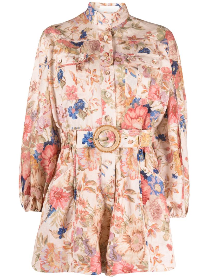 Neutral August Floral Linen Playsuit