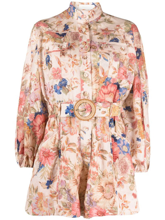Neutral August Floral Linen Playsuit