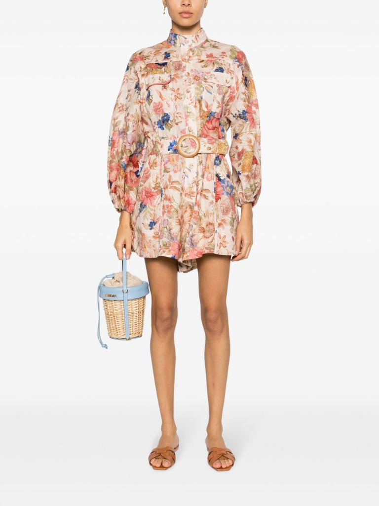 Neutral August Floral Linen Playsuit