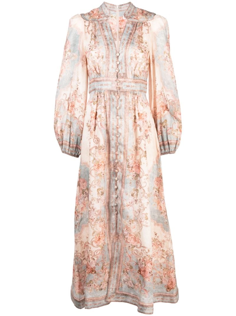 Pink August Plunge Floral-print Midi Dress