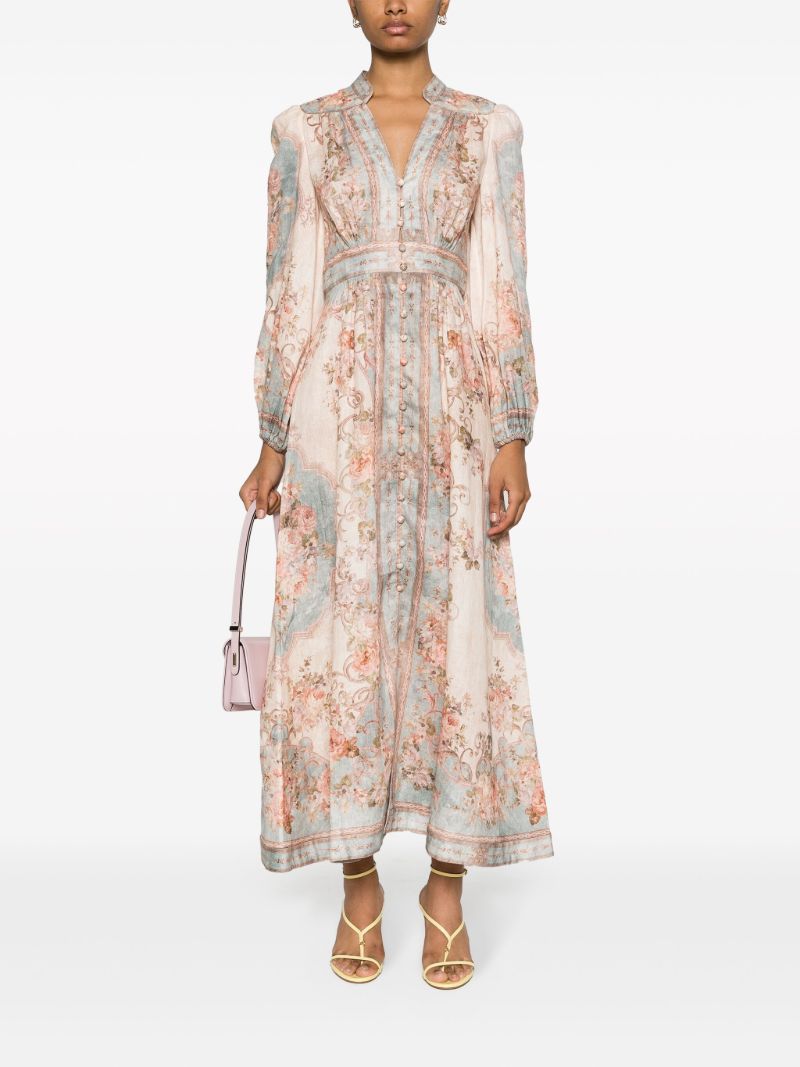 Pink August Plunge Floral-print Midi Dress