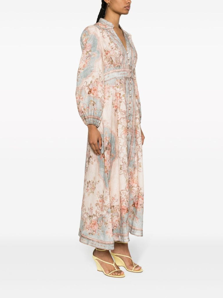 Pink August Plunge Floral-print Midi Dress