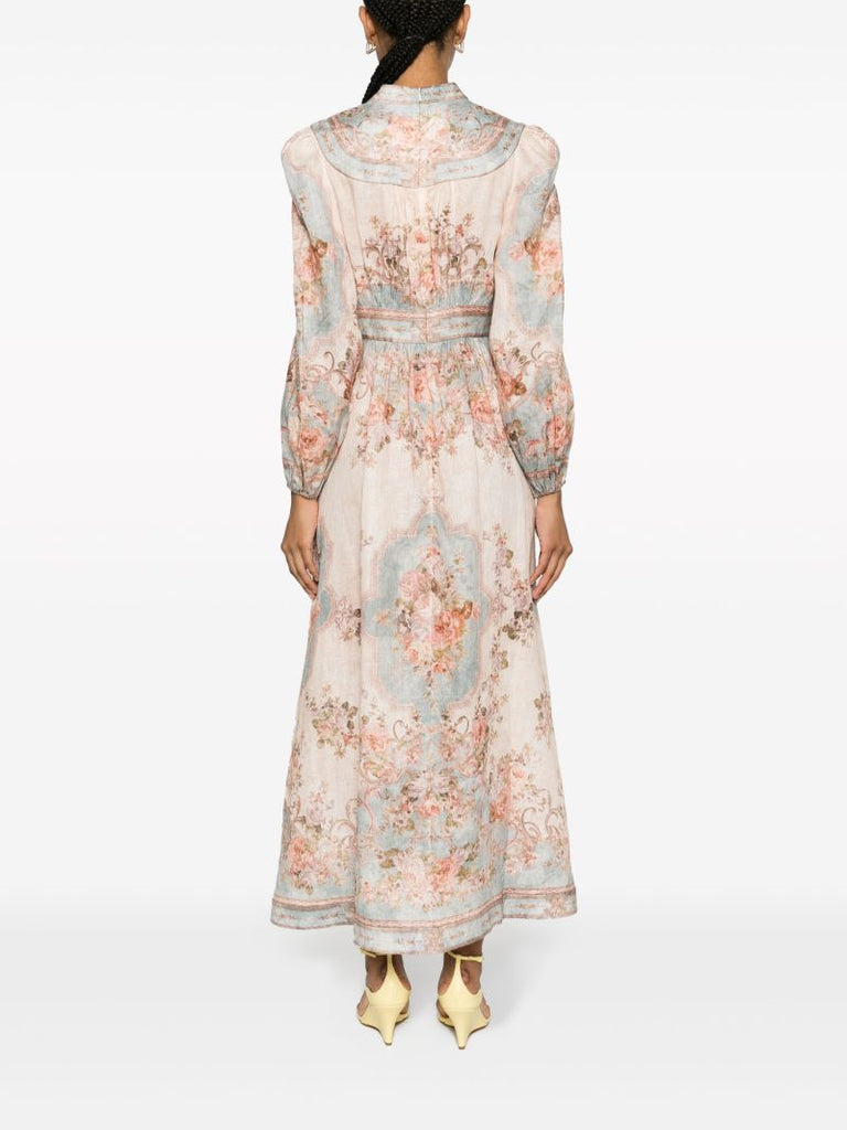 Pink August Plunge Floral-print Midi Dress