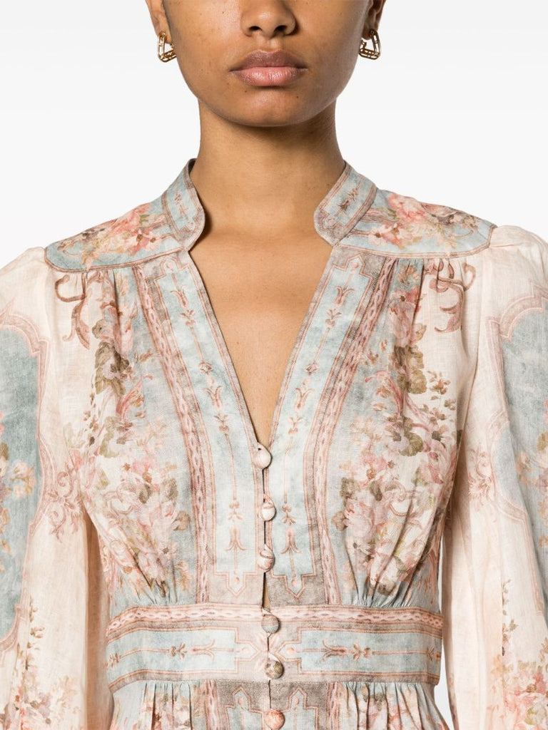 Pink August Plunge Floral-print Midi Dress
