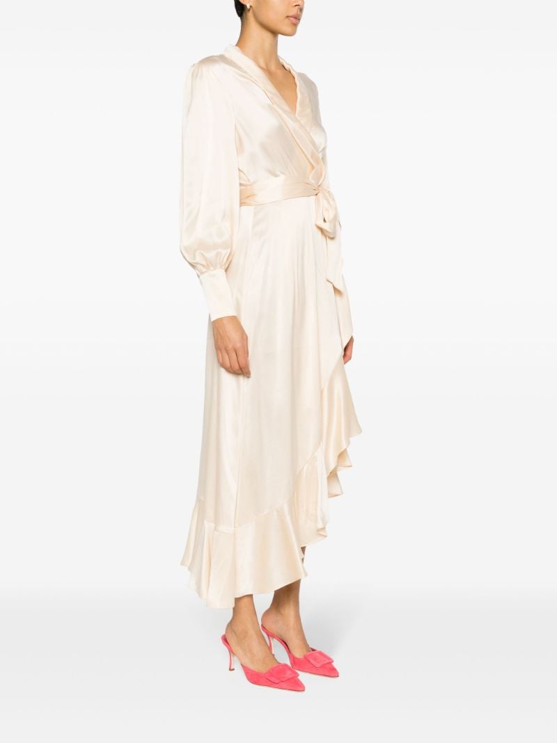 Neutral Wrap Design Silk Midi Dress