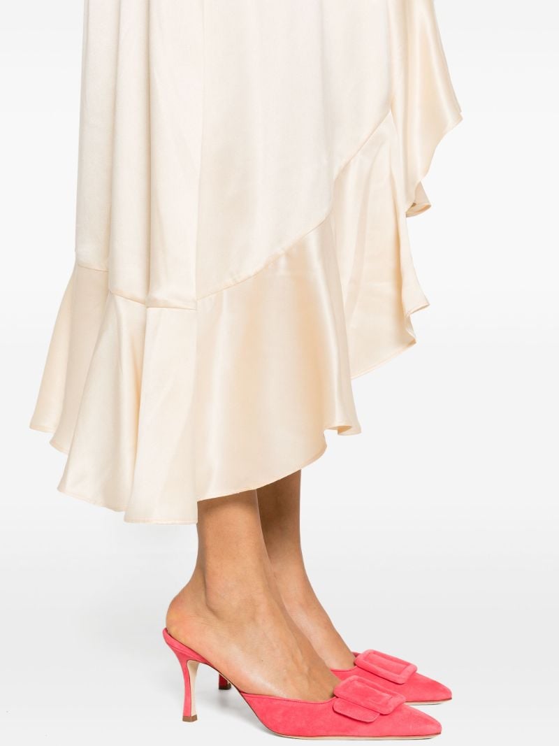 Neutral Wrap Design Silk Midi Dress
