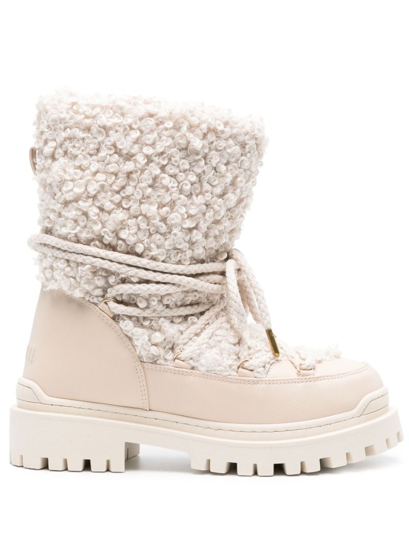 Neutral Panelled Lace-up Leather Boots