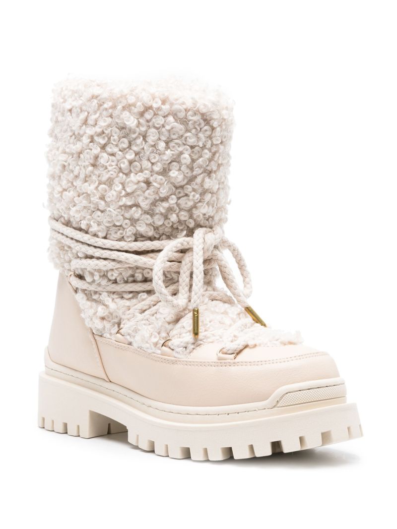 Neutral Panelled Lace-up Leather Boots