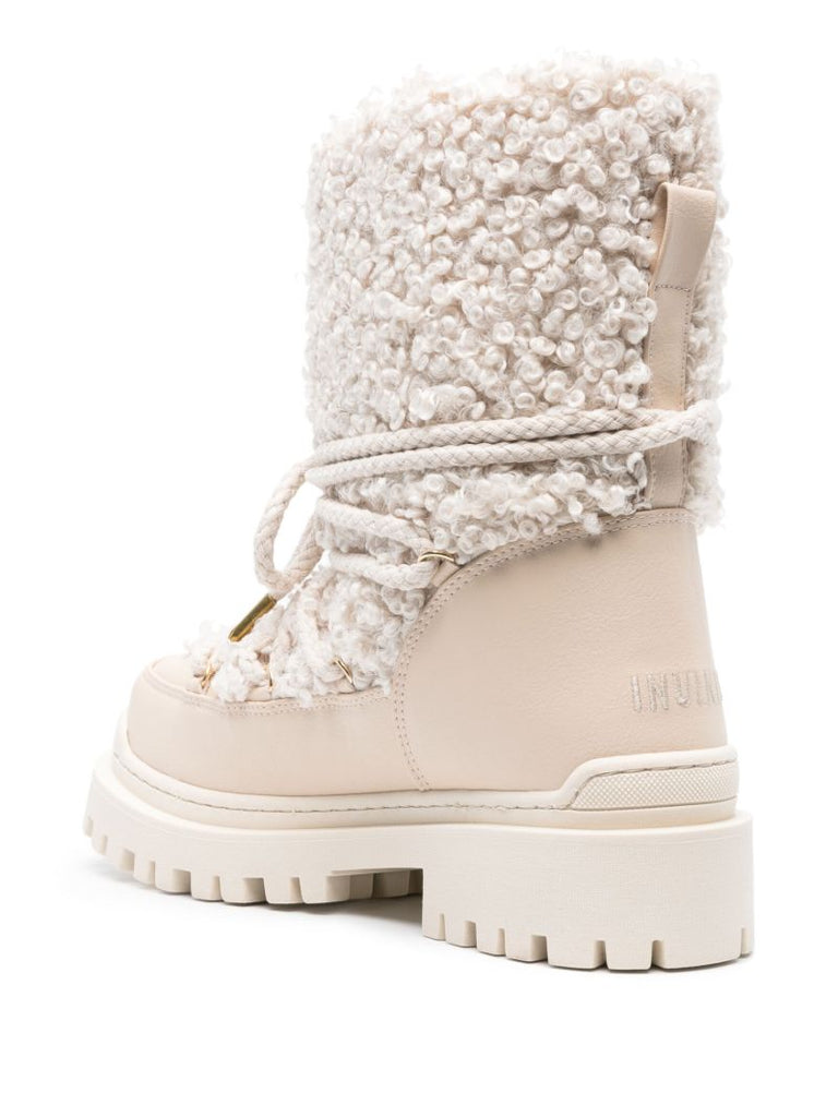 Neutral Panelled Lace-up Leather Boots