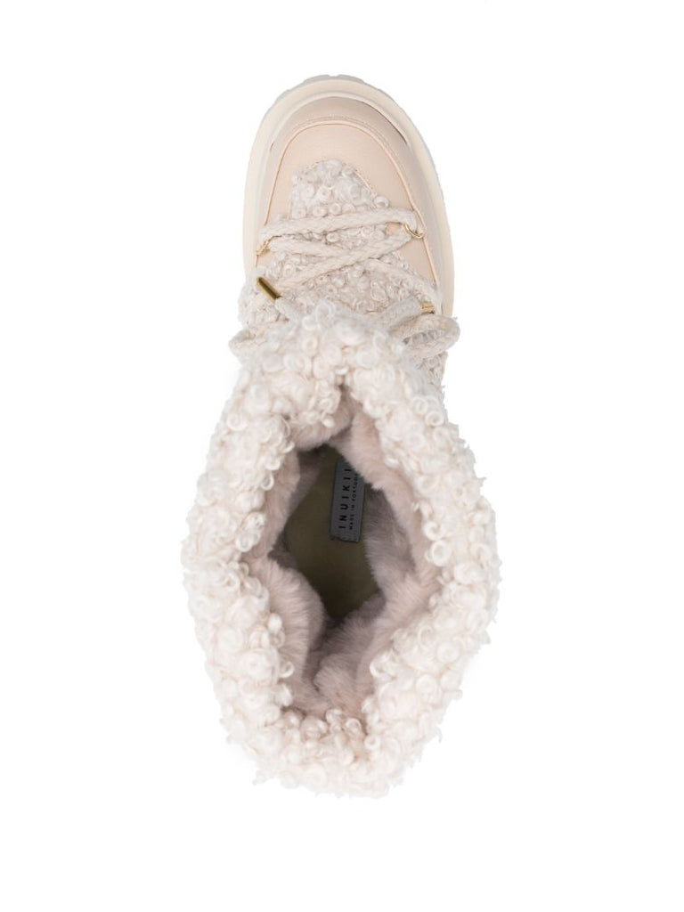 Neutral Panelled Lace-up Leather Boots